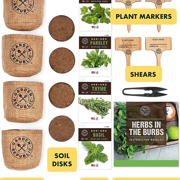 Indoor Herb Garden Starter Kit - Basil Thyme Parsley Cilantro Seed - Picture 3 of 6